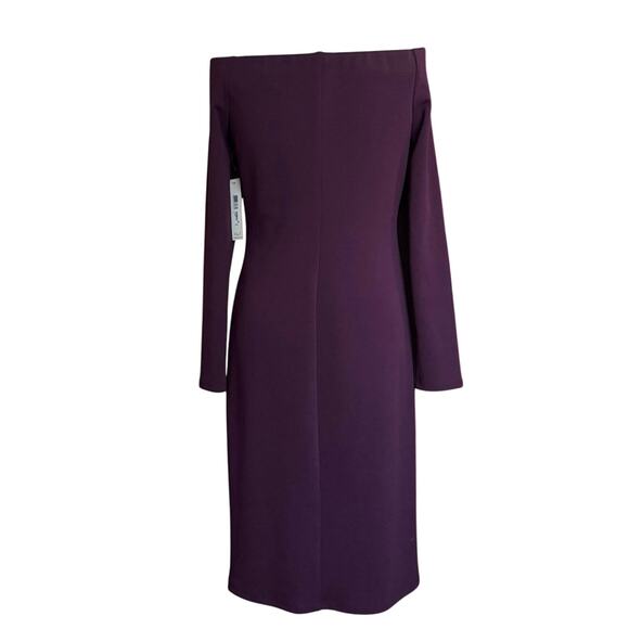 Eliza J off shoulder sheath dress bodycon eggplant purple wine merlot size 12 - Picture 12 of 14